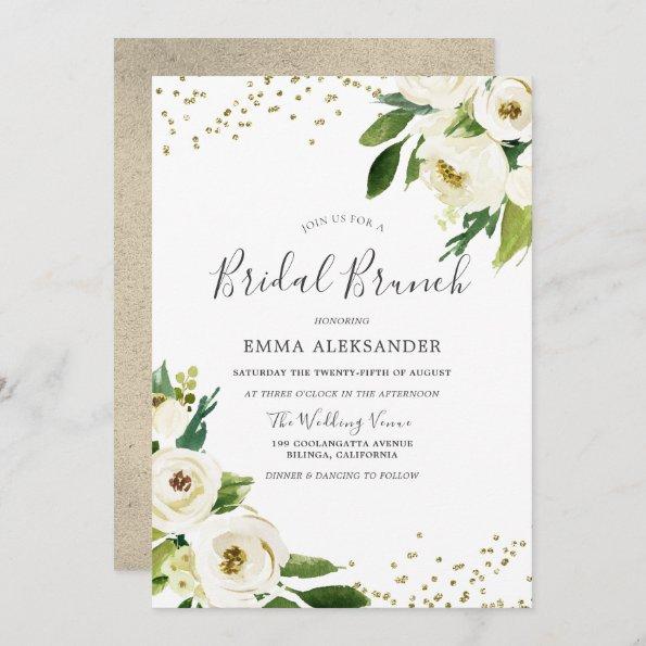 White Flowers Modern Bridal Shower Brunch Invite