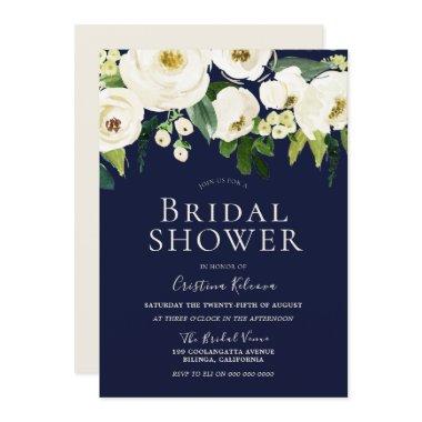 White Flowers & Navy Elegant