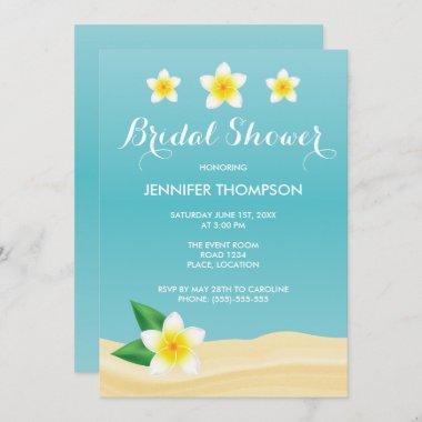White Frangipani Tropical Beach Bridal Shower Invitations