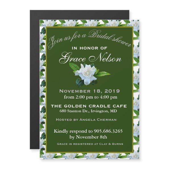 White Gardenia Green Foliage Bridal Shower Magnetic Invitations