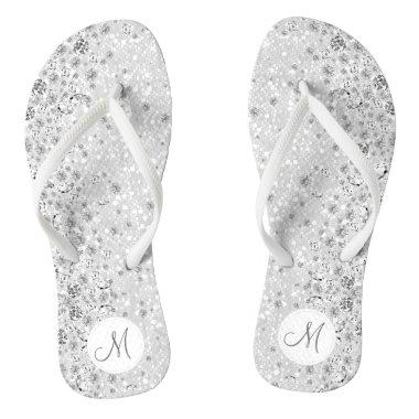 White Glitter and Diamond Flip Flops