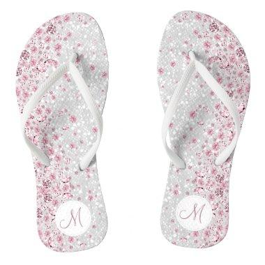 White Glitter and Pink Diamond Flip Flops