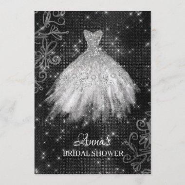 *~* White Glitter Bridal Dress Bridal Gown Shower Invitations