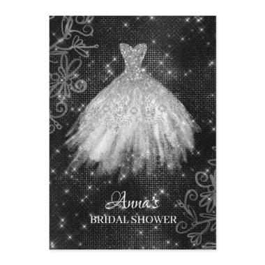 *~* White Glitter Bridal Dress Bridal Gown Shower Invitations