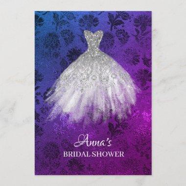 *~* White Glitter Bridal Dress Bridal Gown Shower Invitations