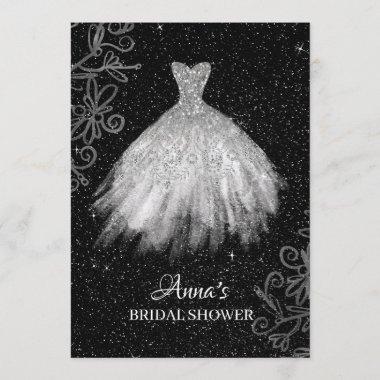 *~* White Glitter Bridal Gown Bridal Dress Shower Invitations