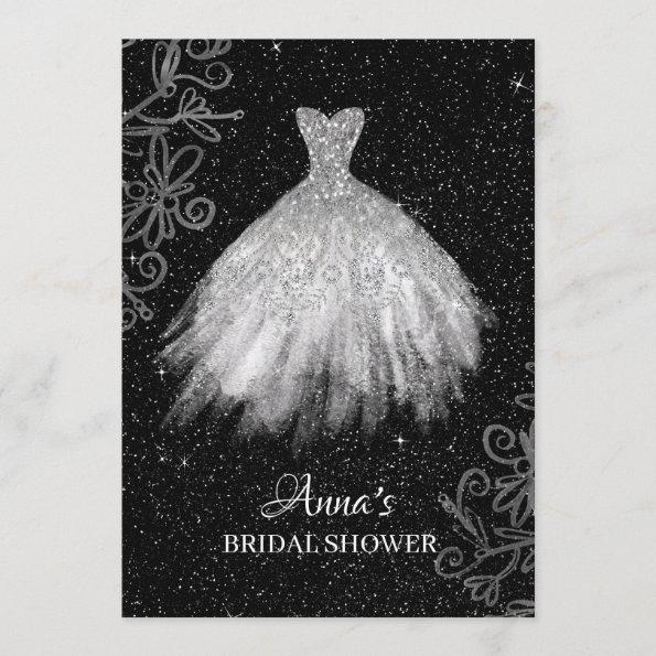 *~* White Glitter Bridal Gown Bridal Dress Shower Invitations