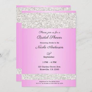 White Glitter Sparkle Pink Glam Bridal Shower Invitations