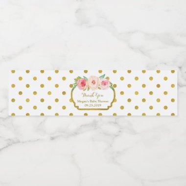 White Gold Dots Baby Shower Water Bottle Label