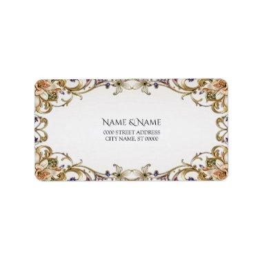 White Gold Floral Address Label
