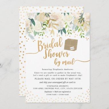 White Gold Floral Bridal Shower by mail Invitations