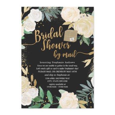 White Gold Floral Roses Bridal Shower by mail Invitations