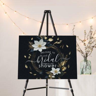 White Gold Floral Wreath Bridal Shower Welcome Foam Board