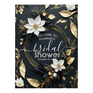 White Gold Floral Wreath  Welcome Poster