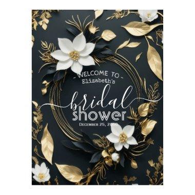 White Gold Floral Wreath Bridal Shower Welcome Poster