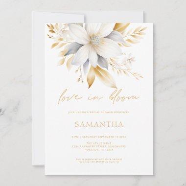 White Gold Florals Love In Bloom Bridal Shower Invitations