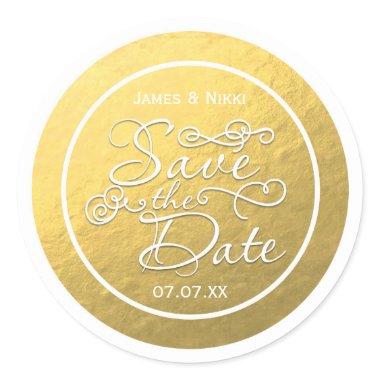 White & Gold Foil SAVE THE DATE Wedding Sticker