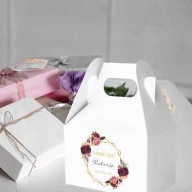 White gold geometric burgundy floral  favor boxes