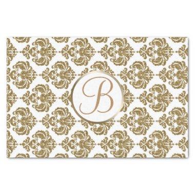 White Gold Glam Damask Monogram Letter Initial Tissue Paper