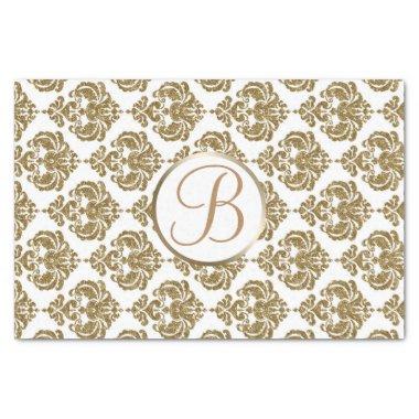 White Gold Glam Damask Monogram Letter Initial Tissue Paper