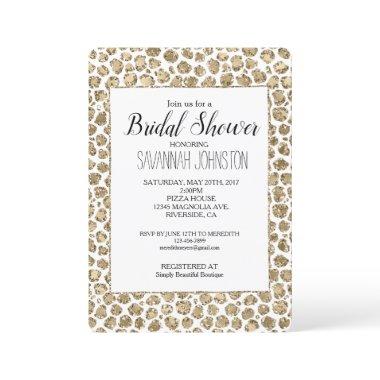 White Gold Glam Glitter Glitz Leopard Print Invitations