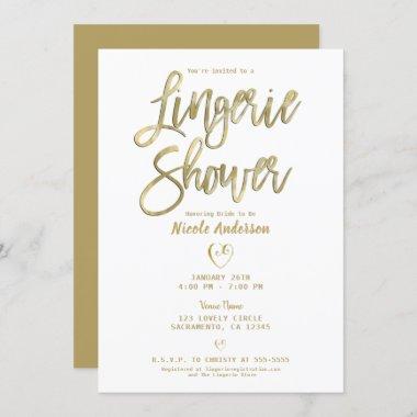 White & Gold Modern Minimal Chic Lingerie Shower Invitations
