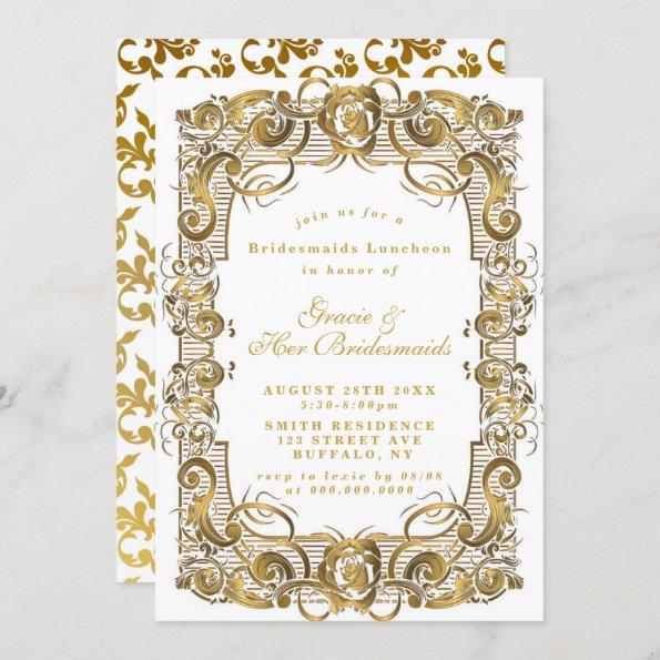 White Gold Ornament Bridesmaids Luncheon Invites