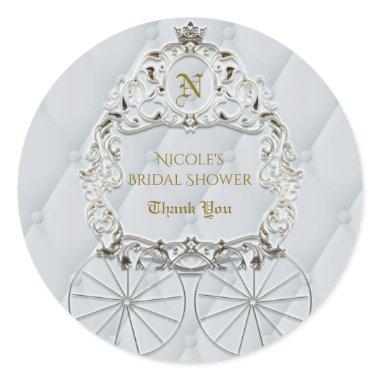 White & Gold Royal Crown Carriage Cinderella Favor Classic Round Sticker