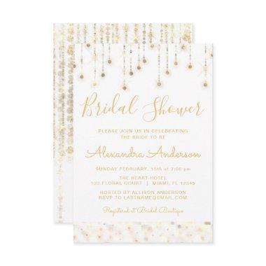 White Gold String Lights Bridal Shower Invitations