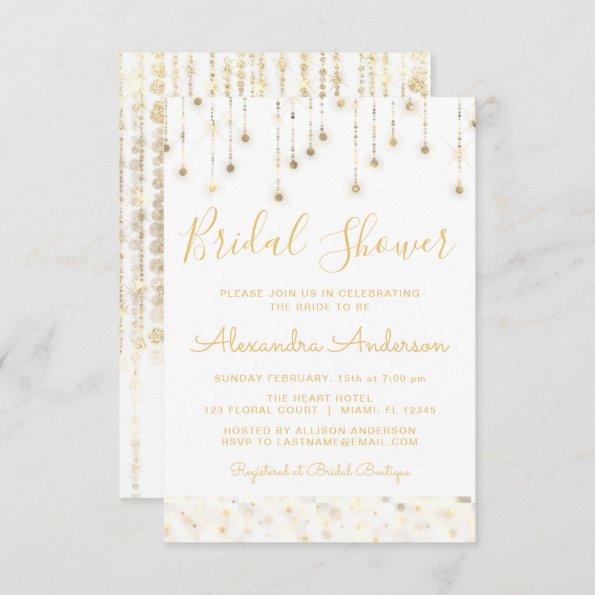 White Gold String Lights Bridal Shower Invitations