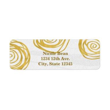 White & Gold Swirl Roses Modern  Label