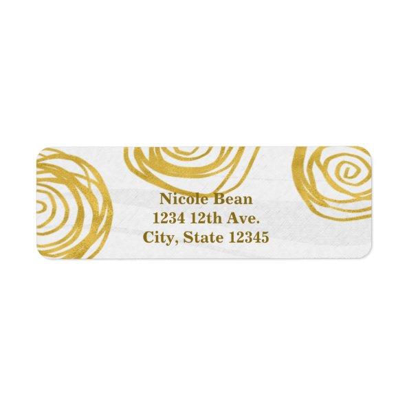 White & Gold Swirl Roses Modern  Label