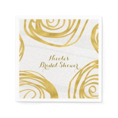 White & Gold Swirl Roses Modern  Paper Napkins