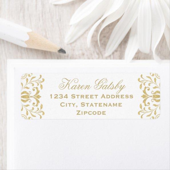 White Gold Vintage Glamour Wedding Return Address Label