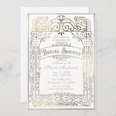 White & Gold Vintage Victorian Glam Bridal Shower Invitations