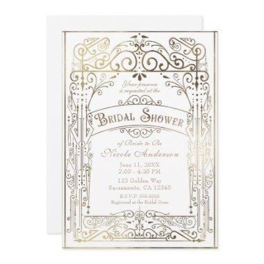 White & Gold Vintage Victorian Glam Bridal Shower Invitations