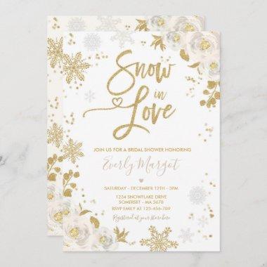 White & Gold Winter Bridal Shower Snow In Love Invitations