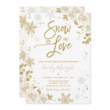 White & Gold Winter Bridal Shower Snow In Love Invitations