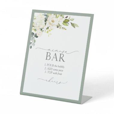 White Gray Green Floral Bridal Shower Mimosa Bar Pedestal Sign
