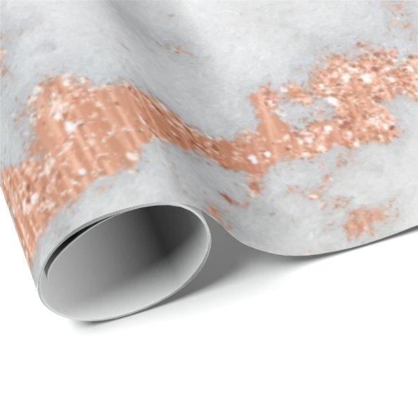 White Gray Marble Rose Gold Gold Shiny Copper Lux Wrapping Paper