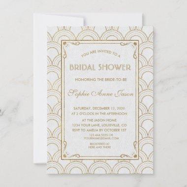 White Great Art Deco Gold Bridal Shower Invitations