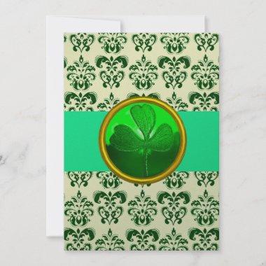 WHITE GREEN DAMASK WITH SHAMROCK Silver Invitations