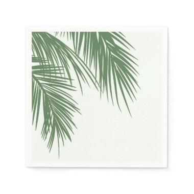 White Green Elegant Tropical Palm Leaves Wedding Napkins
