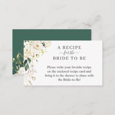 White Green Floral Bridal Shower Recipe Request Enclosure Invitations