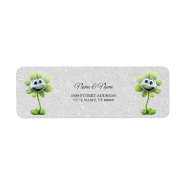 White Green Flower Return Address Label