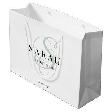 White Green Monogram Personalized Bridesmaid Large Gift Bag