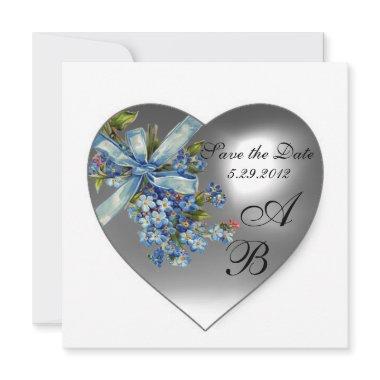 WHITE HEART FORGET ME NOT MONOGRAM Invitations