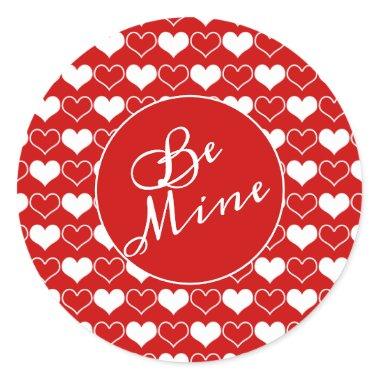 White Hearts on Red Be Mine Classic Round Sticker