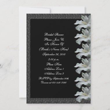 White Hibiscus Flower On Black Bridal Shower Invit Invitations