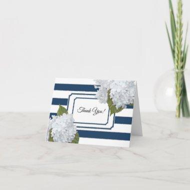 White Hydrangea Bridal Thank You Note Floral Navy Note Invitations